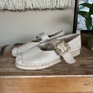 Sam Edelman Maddy Espadrille Mary Jane Light Natural Basket Weave Flats Size 8